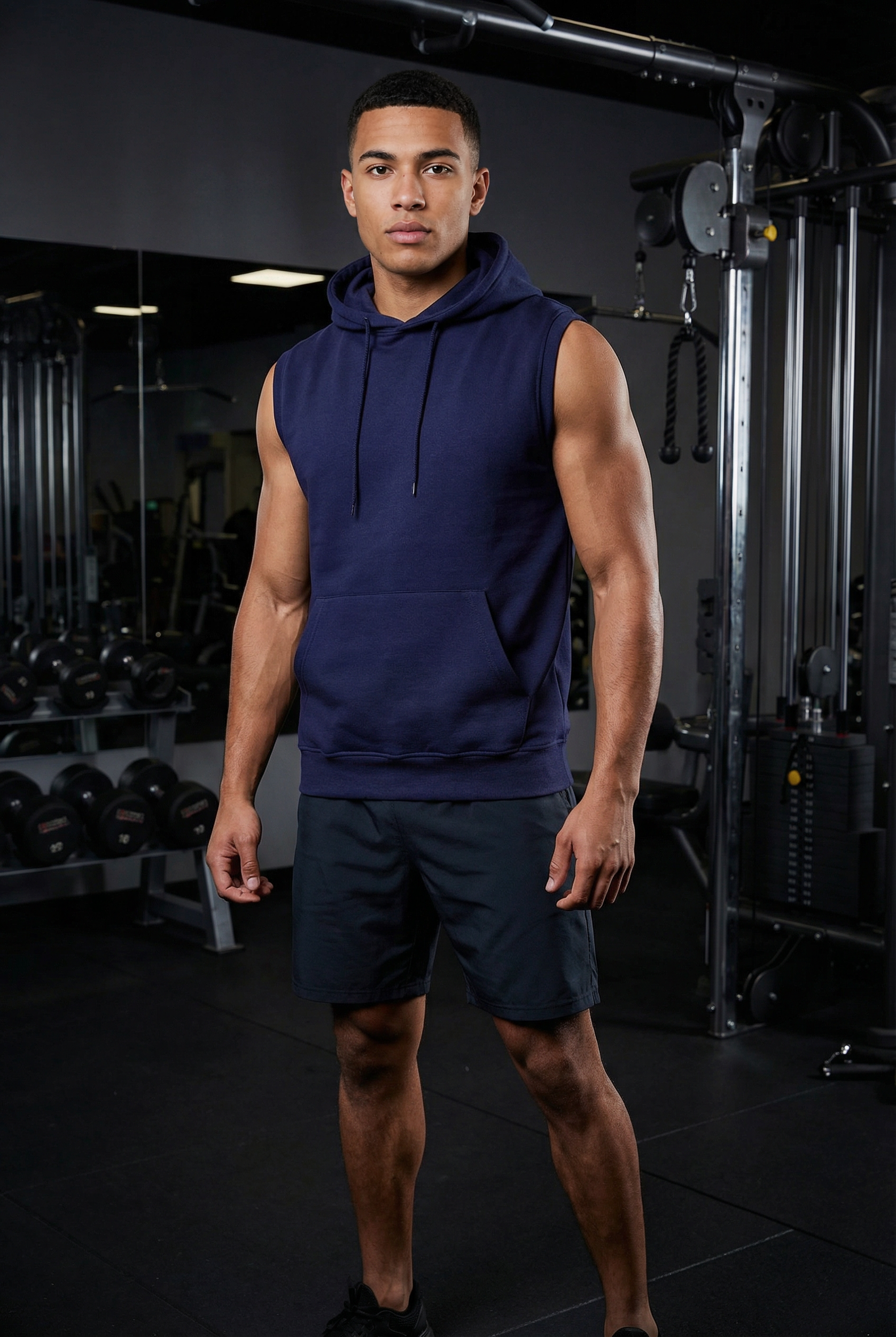 Navy Sleeveless Hoodie — Gym