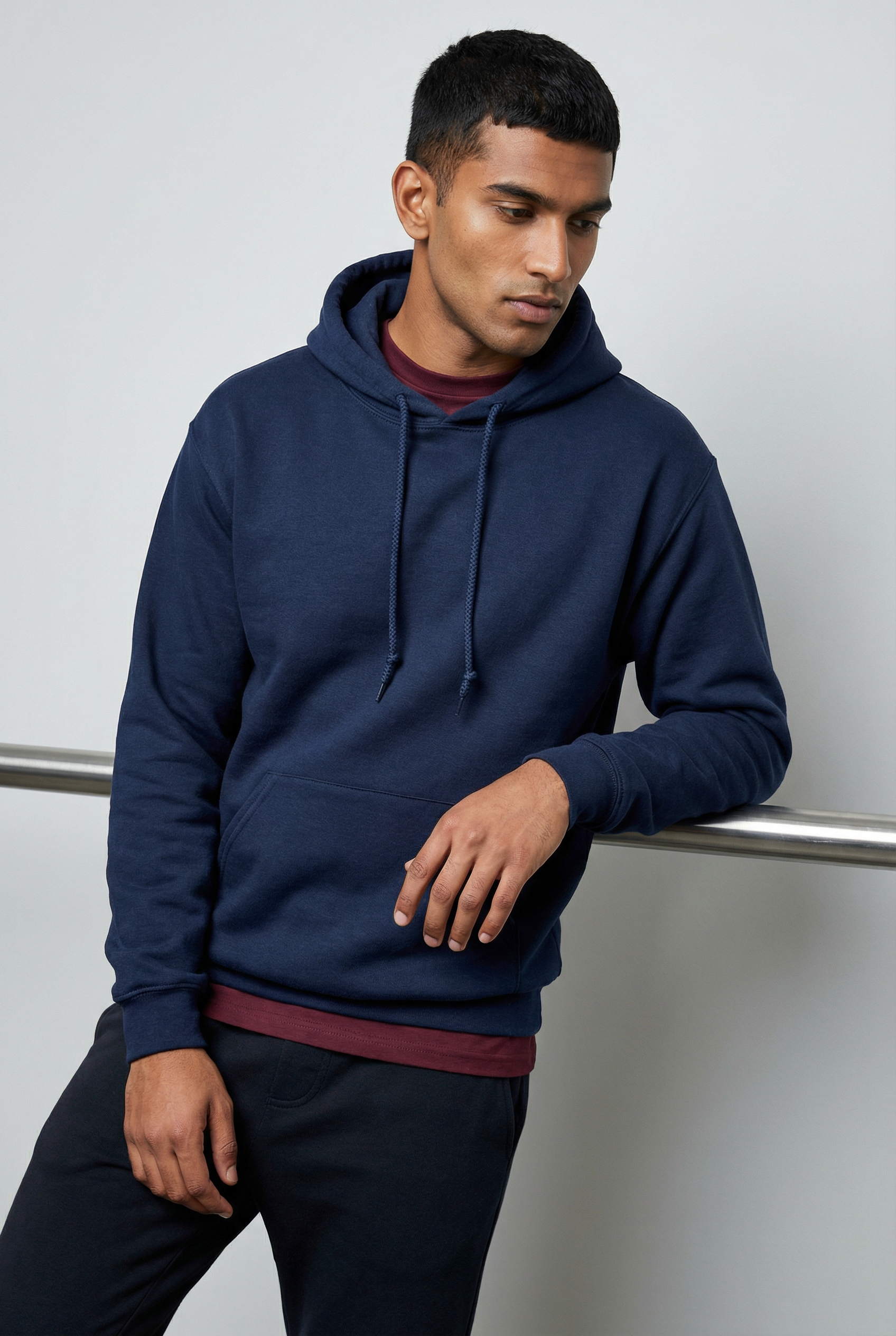 Leaning on Rail — Navy